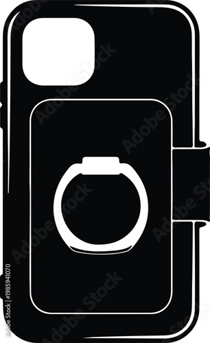 Silhouette of a modern smartphone case with ring holder vector design