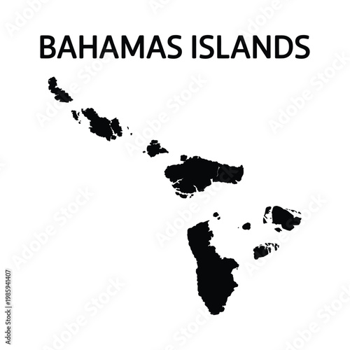 A black silhouette map depicting the bahamas islands with the name bahamas islands above
