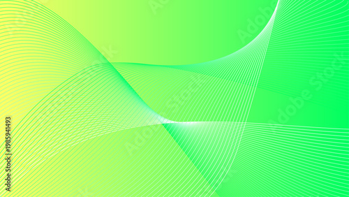 黄緑のグラデーションに広がる滑らかな波状ラインの抽象背景デザイン