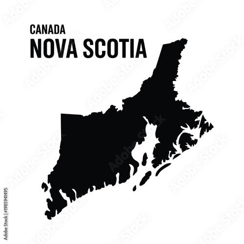A graphic representation displays the shape of nova scotia canada with text labeling its location