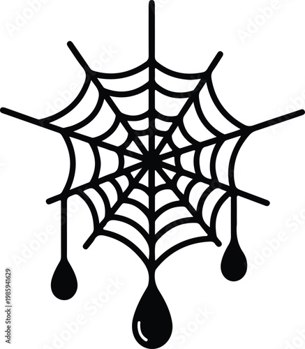Silhouette of a spider web with blood drops vector design