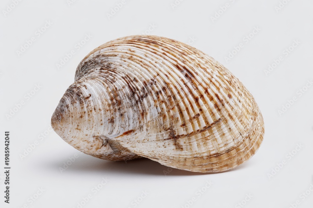 Fototapeta premium Studio shot of a lone quahog shell on a white backdrop, macro detail