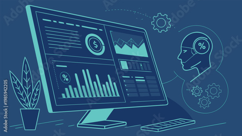 Digital banking and FinTech illustration set, featuring AI financial automation, mobile payments, data servers, and online security concepts.