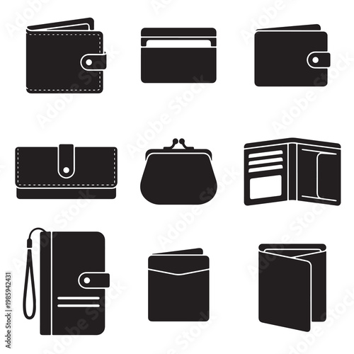 Black and white vector silhouette set of Wallet