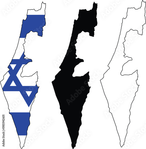 Israel flag map on white background. Outline map of Israel. Israel vector map silhouette. flat style.