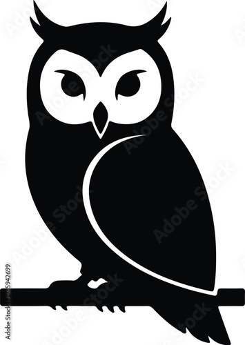 Silhouette of a wise owl perched on a tree branch vector design