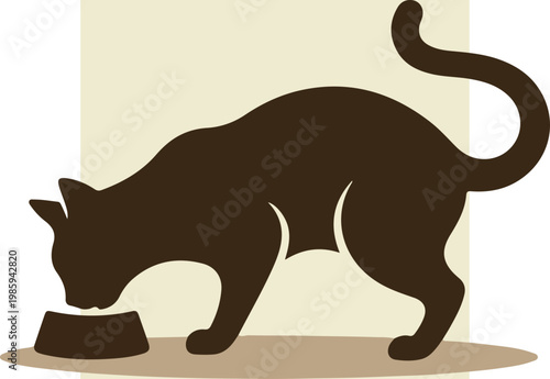 Black cat eating from bowl.