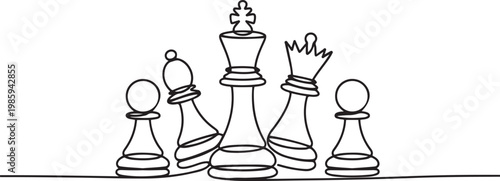 continuous single line drawing of chessmen, checkmate concept line art vector illustration. one line Icon drawing