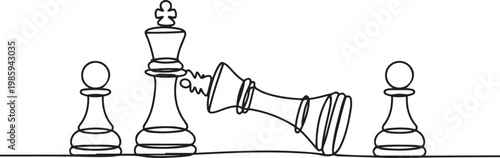 continuous single line drawing of chessmen, checkmate concept line art vector illustration. one line Icon drawing