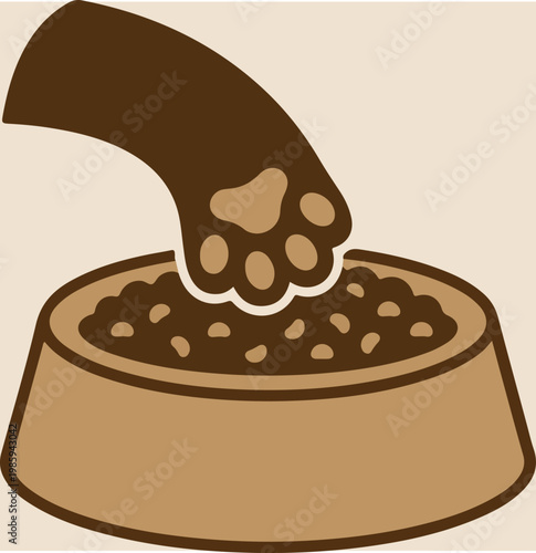 Brown dog paw in food bowl.