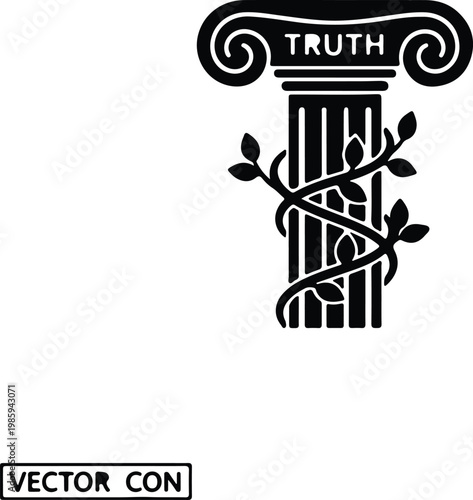 Silhouette of Greek ionic column with truth text vector design