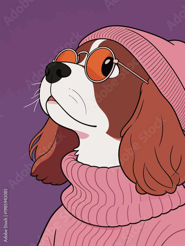 Cute Cavalier King Charles Spaniel in Pink Outfit