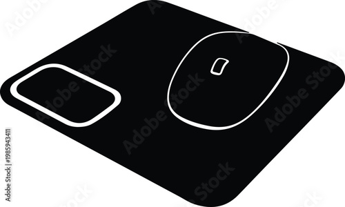 Silhouette of computer mouse and mouse pad for office vector design
