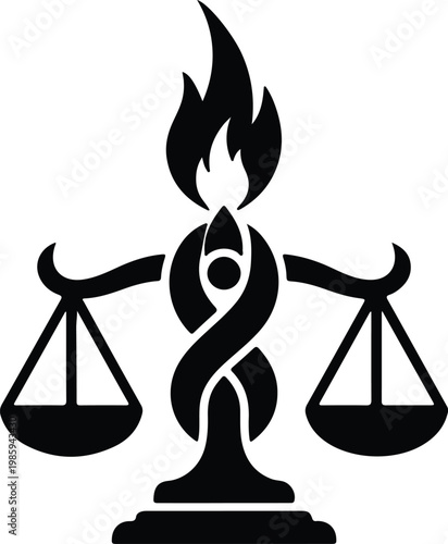 Silhouette of justice scales with eternal flame symbol vector design