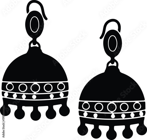 Silhouette of traditional Indian jhumka earrings jewelry accessory vector design