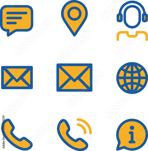 Contact Us Flat Icons Set - Customer Support and Communication Symbols for Web and Mobile Design