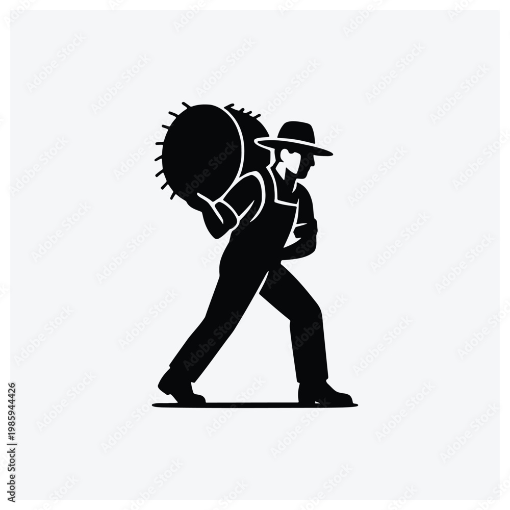 Obraz premium Silhouette of a man carrying a round shield, symbolizing protection or guard.