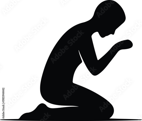 Silhouette person kneeling and praying in religious devotion vector design