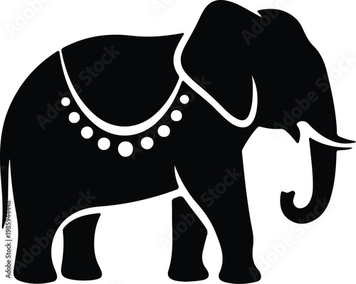 Silhouette ornate Indian elephant with decorative blanket vector design