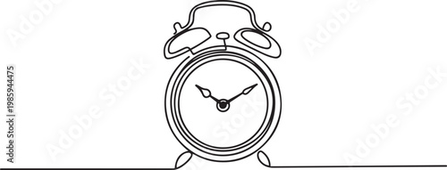 Alarm Clock Continuous Line Drawing with Editable Stroke, Stopwatch Continuous Line Icon, Continuous one line drawing of vintage alarm clock vector design. one line Icon drawing