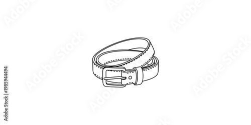 A line drawing of a leather belt with a buckle isolated on white background