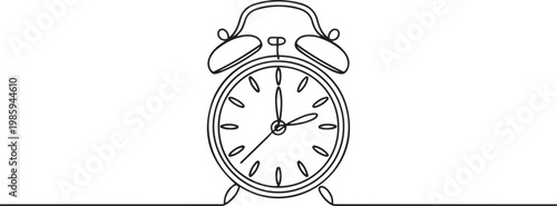 Alarm Clock Continuous Line Drawing with Editable Stroke, Stopwatch Continuous Line Icon, Continuous one line drawing of vintage alarm clock vector design. one line Icon drawing