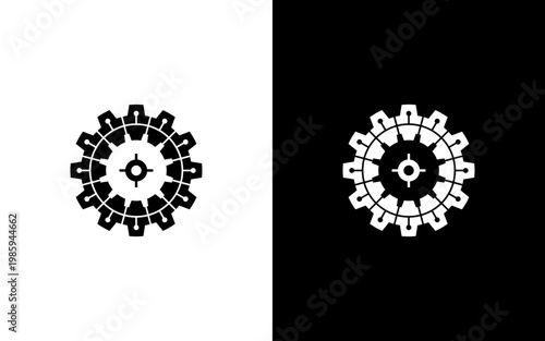 Industrial Mechanical Gear Logo Design, Abstract Radial Cog Wheel for Engineering and Manufacturing Branding, Bold Vector Icon