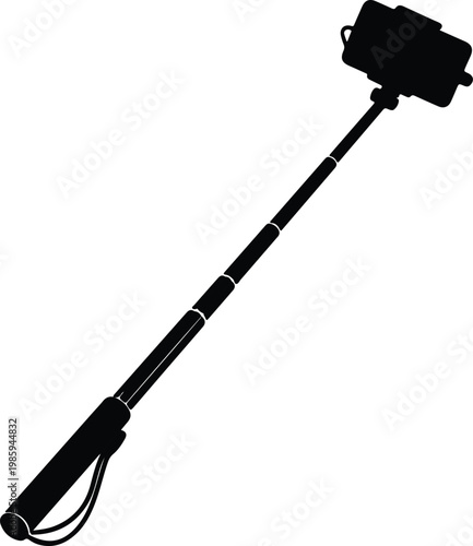 Silhouette selfie stick holding a smartphone for personal vlogging vector design