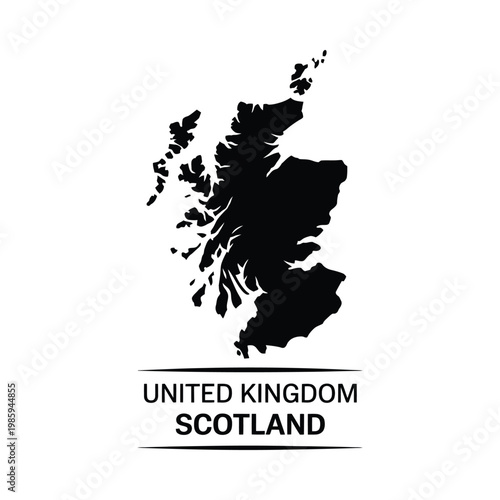 Fotografie A stark black silhouette depicts the geographic shape of scotland within the uni
