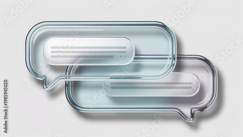 Transparent glass chat bubbles with text placeholders, communication