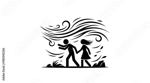 Couple Walking in a Strong Windy Environment