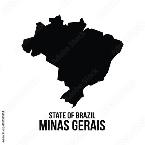 A stark black silhouette depicts the state of minas gerais brazil with accompanying text