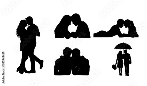 Fishing activity silhouettes vector set with fish and anglers on white background