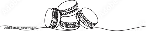 Macaroon one line drawing vector, Continuous one line drawing of colorful French macaroons isolated. one line Icon drawing