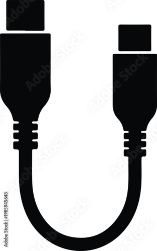 Silhouette USB cable connector data transfer black symbol vector design