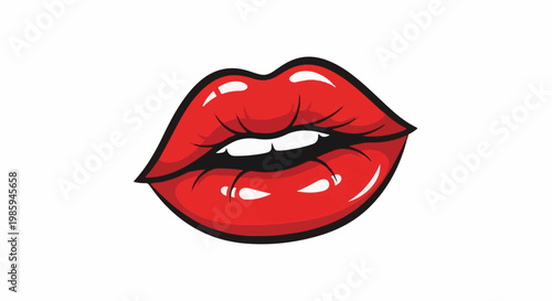 Bold red lips, slightly parted with bright white teeth visible, graphic style