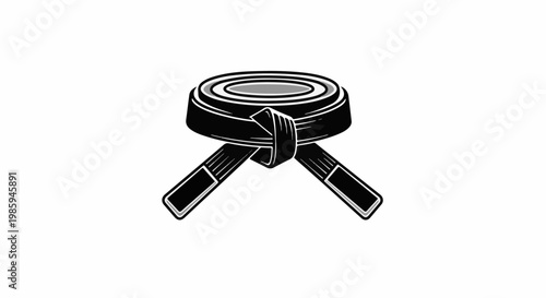 Black martial arts belt tied in a knot, with ends extending outwards