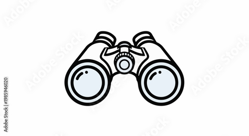 Black outlined binoculars with light blue lenses on white background