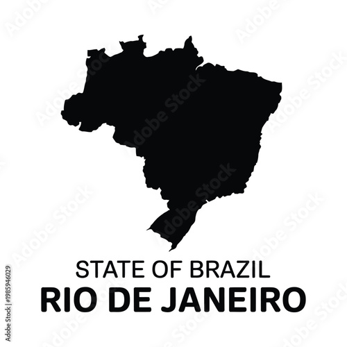 A stark black silhouette outlines the geographic shape of rio de janeiro brazil high quality