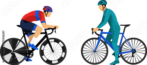 Cycling Athlete Icon Set Featuring Competitive Cyclists Riding Road Bikes for Sports and Fitness Designs