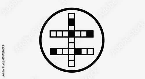 Black and white icon of a crossword puzzle inside a circle