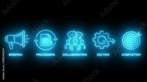 Neon-lit cybersecurity flowchart with threat detected center on black background