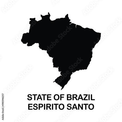 A stark black silhouette depicts the state of esp rito santo brazil against a white background