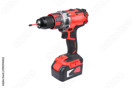 Obraz na plátne Red cordless power drill isolated on white background.