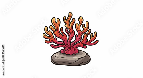 Brightly colored coral reef grows from a textured stone