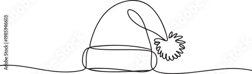 Santa Claus hat Continuous one line drawing. Christmas or New Year concept, One continuous line drawing of christmas Santa Claus hat. one line Icon drawing