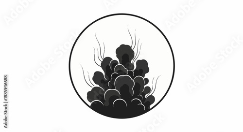 Black smoke cloud in a circular frame