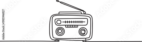Radio one line continuous line. Line art retro radio outline, silhouette. Hand drawn vector art. one line Icon drawing