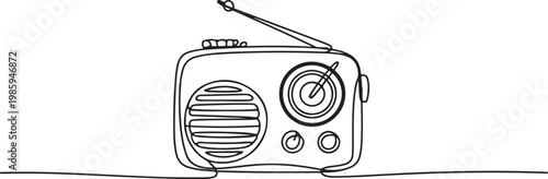 Radio one line continuous line. Line art retro radio outline, silhouette. Hand drawn vector art. one line Icon drawing