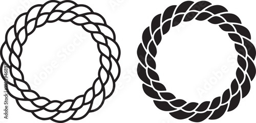 circular rope borders silhouette and line art design vector illustration